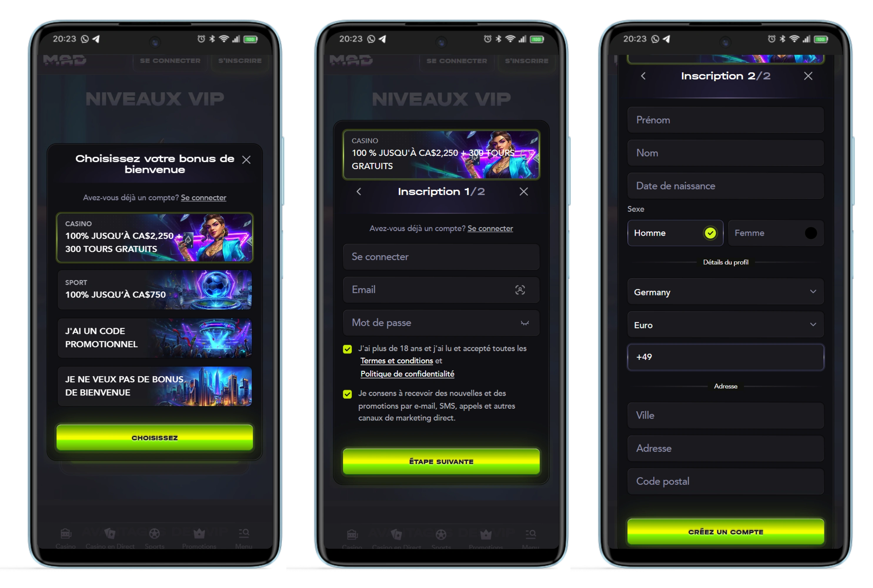 Comment s'inscrire sur Mad Casino