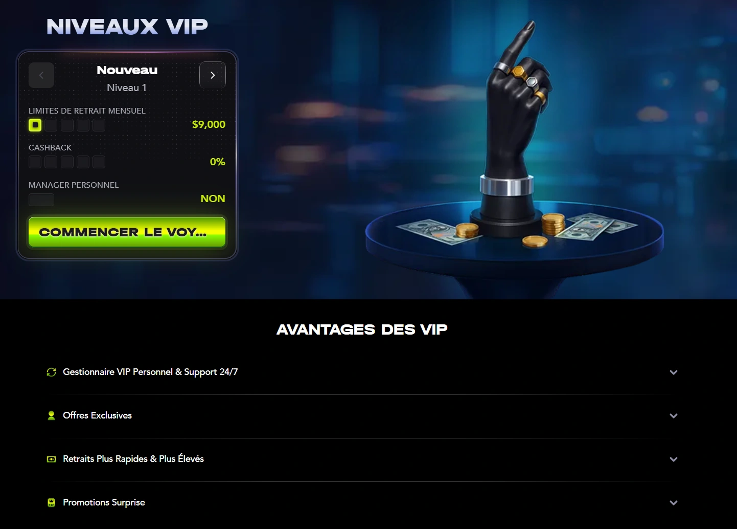 Mad Casino Statut VIP et Gamme d'Avantages